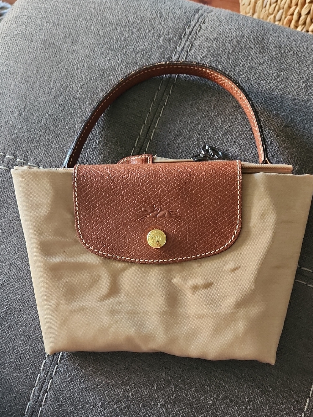 Longchamp Tote in Beige with Brown Trim